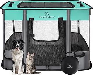 Dog Playpen,Pet Playpen,Foldable Dog Cat Playpens,Portable Exercise Kennel Tent Crate,Water-Resistant Breathable Shade Cover, Indoor Outdoor Travel Camping Use for Small Animals with Carrying Case(M)