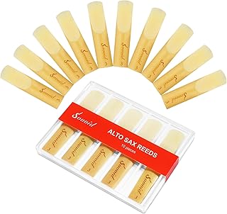 10 Pack Professional Alto Saxophone Reeds with Plastic Box, Strength 3.0 Alto Sax Reeds, Laser Engraved Marking & Thinner Reed Tip for Easy of Play, Traditional Reeds for Saxophone Alto
