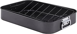 Roasting Pan, Nonstick Roaster Pan with Rack, Turkey Roasting Pan with V Rack, 17 Inch x 13 Inch, Black