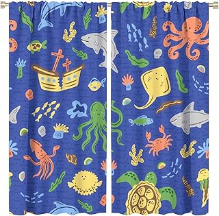Colorful Ocean Creature Blackout Curtains