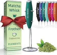Elementi Matcha Whisk & Frother Set - Powerful Electric Matcha Mixer for Powder, Easy to Use Electric Whisk Kit - Craft Effortless Lattes with the Elementi Milk Frother Wand & Wisk (Emerald Green)