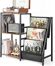 Bikoney Record Player Stand, Turntable Stand with 3-Tier Vinyl Record Storage, Record Player Table 200 Albums, End Table with Vinyl Display Holder Shelf, Record Player Cabinet Media Console for Stereo