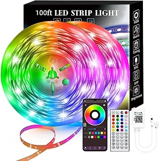 100FT Smart LED Strip Lights RGB Sync to Music with 40 Key Remote Controller LED Lights for Bedroom,Christmas Lights decration (Multi-Colored, 100FT)