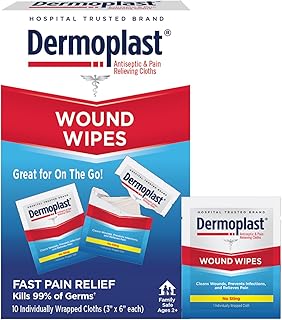 Dermoplast Wound Wipes Medicated First Aid Cloths, Analgesic & Antiseptic Wipes for Treating Minor Cuts, Scrapes and Burns on The Go, Sting Free Formula, 10 Individual Cloths (Packaging May Vary)