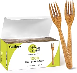 Premium Quality100% Biodegradable Forks Made of Vegetable Fibers, 100 PCS of 6.7” Long Heavy-Duty and Splinter Free Eco-Friendly Forks, Perfect Sustainable Cutlery for All Types of Occasions