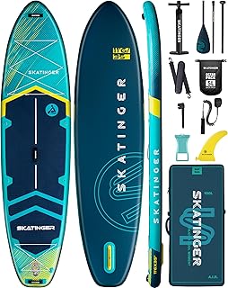 Skatinger 11'6×35" Super Wide Inflatable Paddle Board, Ultra Stable Stand Up Paddleboards for 450lb/3 People/Family/Big Size w/Shoulder Strap, 100L Backpack, All-Round Sup Board, US Fin