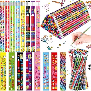 Teling 120 Pcs Welcome Back to School Pencils Assorted Pattern Colored Pencil with Erasers First Day of Pencils School Supplies for Students Gift Prize, Teacher Classroom Reward, Office Supply