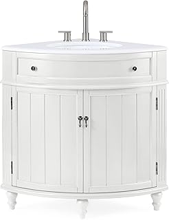 Tennant Brand 24 inch Triadsville Small Corner Bathroom Vanity with Sink and White Quartz top (White)