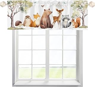 HawSkgFub Baby Boy Girl Animals Nursery Curtains Valance 54 x 18, Unisex Bear Fox Deer Bunny Short Half Topper Window Treatments Rod Pocket, Kids Toddler Bedroom Playroom Home Kitchen Decor