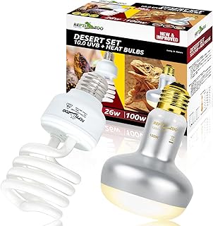 REPTI ZOO Reptile Heat Lamp Bulb and UVB 10.0 Reptile Light Combo Pack, 100W Intense Basking Spot Light UVA Heat Lamp Bulb, 26W Energy Saving UVA UVB Bulb Spiral Compact Bulb