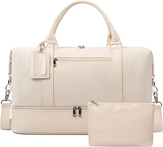 Weekender Bags for Women - 21 Inch Large Travel Duffel Bag 2-Piece Set with Shoe Compartment, Heavy-Duty Canvas Leather Carry On Overnight Tote