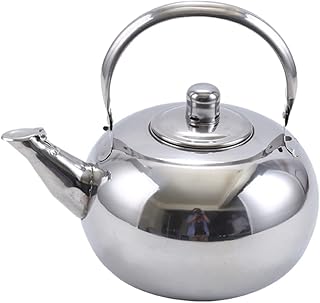 Stainless Steel Kettle Heat Resistant Handle Stovetop Kettle Camping Tea Coffee Pot with Insulated Handle Teapot with Filter Outdoor Hiking Gear Portable Teapot Lightweight Camping Cookware (1.5L)