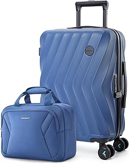 2 Piece Carry On Luggage Set, PC Hardside Suitcase Airline Approved, 20 Inch Spinner Wheels Travel Luggage Hard Shell with Duffle Bag for Men Women, Blue