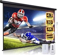 120 Inch Projector Screen Motorized 4:3 HD Electric Rising Projector Screen Pull Down with Remote, Black Automatic Projection Screens Retractable Wall Mount Ceiling Movie Screens Outdoor Indoor