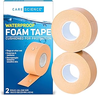 Care Science Tan Waterproof Foam Tape 2 Pack | Ideal for Medical Applications, Securing Bandages, Dressings, and Other Medical Devices