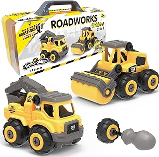 Buildables 2-in-1 Roadworks Vehicles - 39 Pieces Highway Maintenance Vehicles Set - STEM Toys for 3+ Year Old - Road Maintenance Construction Toys - Build Your Own Vehicles