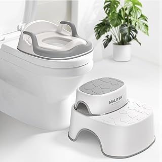 Maliton Baby Potty Training Seat with Step Stool, Toddler Toilet Seat for Boys Girls, Anti-Slip Toddler Stool for Bathroom, Kitchen, Toilet Potty Training Set(One Potty Seat+Two Step Stool for Kids)
