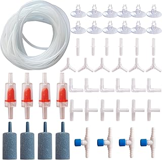 Aquarium Air Pump Accessories - Contains Airline Tubing, Control Valve, Air Stones, Connectors, Check Valves, Suction Cups