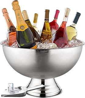 Premium 12L Large Ice Bucket for Parties – 16"x16"x10" Silver Stainless Steel Beverage Tub with Scoop – Insulated Ice Bucket for Cocktail Bar, Beers & Champagnes – 1.77kg Drink Bucket for Celebrations