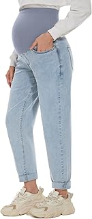POSHGLAM Women's Maternity Jeans Over Belly Comfy Stretch 28'' Boyfriend Jeans Loose Pregnancy Pants, S-XXL