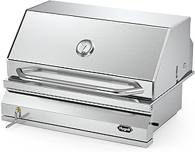 Hygrill Charcoal Grill Head for Outdoor Kitchen, 32-inch Stainless Steel Built-In Grill with Insulated Hood, Temperature Gauge and Fabric Cover