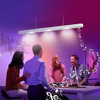 39” Smart Pendant Light with Bluetooth Speakers, 50W 2500 Lumens Kitchen Island Light Pool Table Lamp with RGB Color Background Ambient Lighting for Dining Living Room Office (Silver)