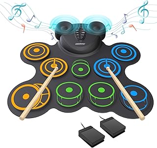 MARVTOWN 10 Pads Electronic Drum Sets,Electric Drum Set,Drum Pad with Headphone Jack, Built-in 2 Speaker Foot Pedals and Drumsticks, Kids Drum Set Compatible with MIDI Output, Christmas gifts for kids