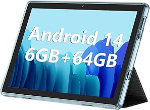 Android Tablet, 10.1 inch Android 14 Tablets 6GB RAM 64GB ROM 1TB Expand, 1280x800 IPS HD Touchscreen,6000mAh Battery, Bluetooth, Dual Camera, GMS, WiFi (Blue)