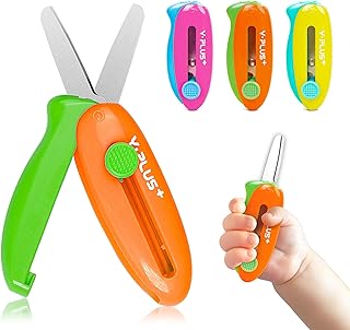 Safety Scissors for Kids, 3Pcs Retractable Scissors for Toddler Craft Ages 3-5 2-4 1-3, Cute Small Art Crafts Cutting Tools