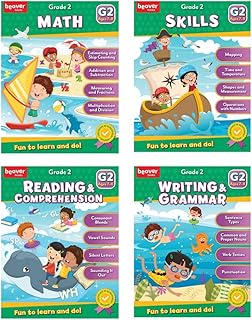 Head Start Workbooks for Kids Ages 7-8, Fun 2nd Grade Workbooks for Learning Math and Writing Basics, Before School Workbooks with Math, Reading Comprehension, Grammar, and Skills