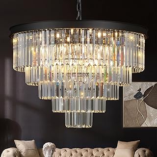 Large Crystal Chandelier Modern Black 30" Round Chandeliers for Staircase K9 5-Tier Large Ceiling Pendant Light Fixtures Luxury Chandelier for High Ceiling Foyer Living Room Bedroom