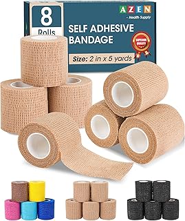 AZEN 8 Pack Self Adhesive Bandage Wrap, 2" X 5 Yards Elastic Cohesive Bandage Wrap, Skin Color Athletic Tape, Vet Wrap, Ankle Tape, Tattoo Grip Tape Wrap