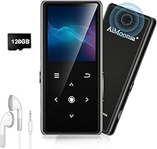 128GB MP3 Player with Bluetooth 5.2, AiMoonsa Music Player with Built-in HD Speaker, FM Radio, Voice Recorder, HiFi Sound, E-Book, Earphones Included