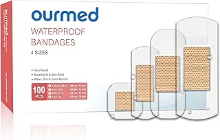 Waterproof Bandages, Clear Adhesive Bandages for First-Aid, Wound Care, Fingers, Knees and Heels, Stays on Skin in The Bath, Shower or Pool, Assorted Sizes, 100 Count