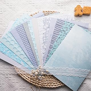 15Pcs Handmade Scrapbook Art Paper Craft Textured Paper Colorful A5 sheet Mesh Special Paper Mix for Scrapbooking Junk Journal Journaling Supplies DIY Materials,5.8x8.2 inches (Blue)