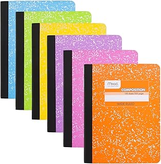 Mead Composition Notebook, 6 Pack, Wide Ruled Paper, 7-1/2" x 9-3/4", 100 Sheets per Comp Book, Assorted Colors (950054-ECM)