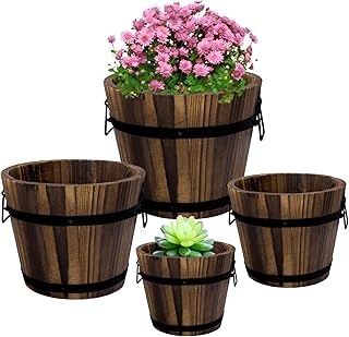 Adnee Rustic Barrel Planters Set
