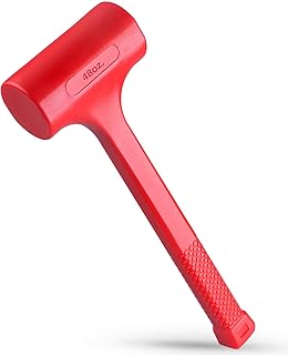 3-LB (48-OZ) Premium Dead Blow Hammer and Unicast Mallet, Neon Red Color | Durable Unibody Molded Construction, Checkered Grip | Rebound and Spark Resistant, Non-Marring and Non-Sparking Design