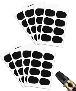64Pcs 0.8mm Thick Saxophone and Clarinet Mouthpiece Cushion - Alto/Tenor Sax Mouthpiece Patches Pads Cushions - Oval Rubber Strong Adhesive for Beginners Musicians - Black