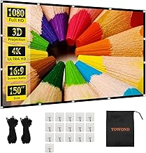 Projector Screen TOWOND 150 inch Projection Screen Indoor Outdoor Washable Anti-Crease 16:9 HD Rear Front Movies Screen for Home Theater Office