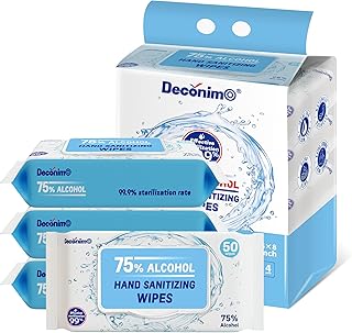 Advanced Large 75% Alcohol Hand Sanitizing Wipes, 4 Packs of 50 (200 Wipes) - (Each Wipe Size 6" x 8")
