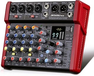 8-Channel Audio Mixer, DJ Mixer, Sound Board Console with 99 DSP Effects, Bluetooth Mixer Input 48V Phantom Power Stereo USB XLR Mixer For Karaoke Studio PC Recording