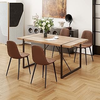 Dining Table Set for 4, Modern 55'' Wood Dinette Table Set for 4 with Fabric Dining Chairs,Table and Chairs Set of 4,Ideal for Kitchen Dining Room