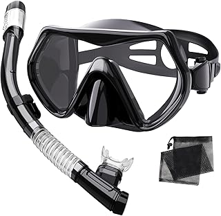 Snorkeling Gear for Adults,Dry-Top Snorkel Mask Set with Carry Bag,180° Panoramic View, Anti-Fog Anti-Leak Tempered Glass Diving Mask,Adjustable Snorkel Kit for Scuba Diving,Swimming,Snorkeling Travel