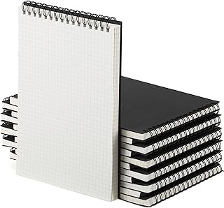 6 Pack Graph Paper Spiral Notepad A5 Top Wirebound Notepad Grid Notebook Steno Pads Memo Notebook Grid Paper 140 Pages for Writing Sketching Drawing Office Supplies (Black)