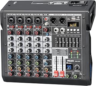Audio Mixer, 6-Channel Professional DJ Mixer with 99-Bit DSP Effects, 7-Band EQ, 48V Phantom Power, MP3/Computer Input - Studio Audio Mixing Console for Recording & Live Performances