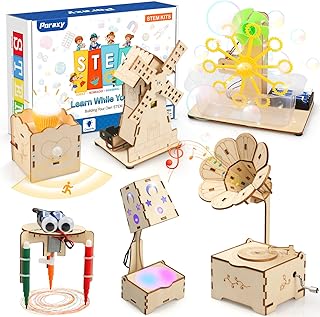 Poraxy STEM Kits for Kids Age 8-10-12, 6 in 1 Science Kits, Wooden 3D Puzzles, Toys for Ages 8-13, Building Projects Crafts Model Kits, Birthday Gifts for Boys Girls Ages 7 8 9 10 11 12 13 Years Old