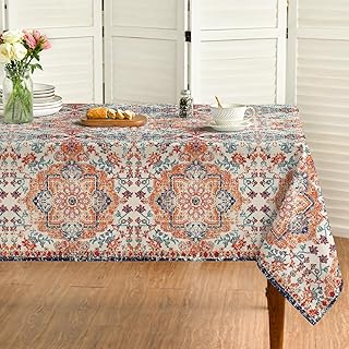 Horaldaily Boho Bohemia Style Tablecloth 60x84 Inch Rectangular, Vintage Country Rustic Farmhouse Magical Fall Orange Washable Seasonal Table Cover for Party Picnic Dinner Decor