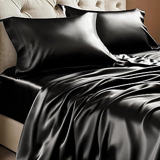 BEDELITE Black Satin Bed Sheets