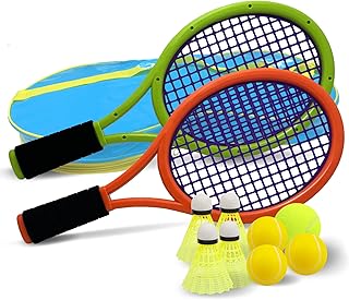 Tennis Racket Set for Children,17 Inch Racquet with 1 Tennis Balls,4 Badminton Shuttlecocks and 3 Soft Balls for Toddler Indoor/Outdoor Sports